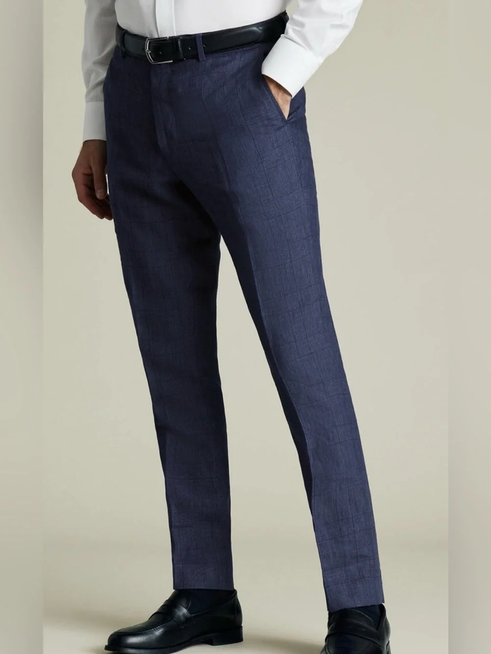 Charles Tyrwhitt Pure Linen Check Pants Blue 32w/32L NWT